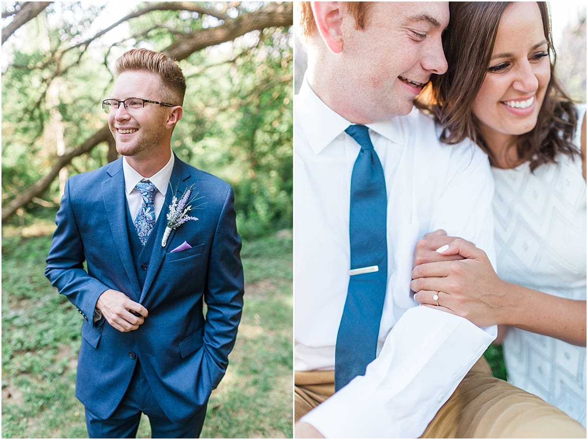 Arielle Peters Photography | Young couple sitting together smiling while taking summer engagement photos.
