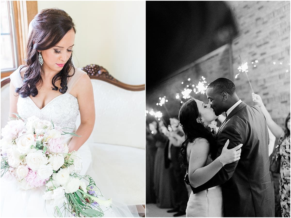 Arielle Peters Photography | Bride and groom kissing in sparkler send off on wedding day.