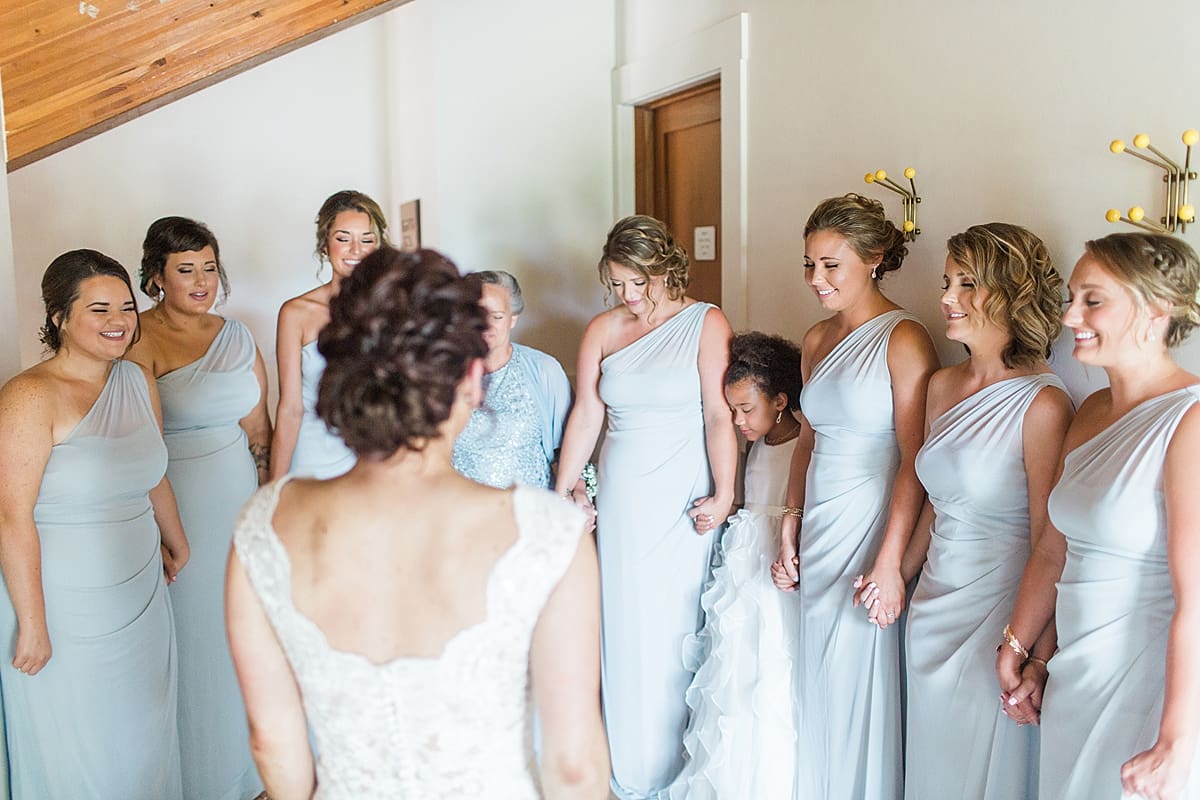 Arielle Peters Photography | Bride and bridesmaids having first look on wedding day.