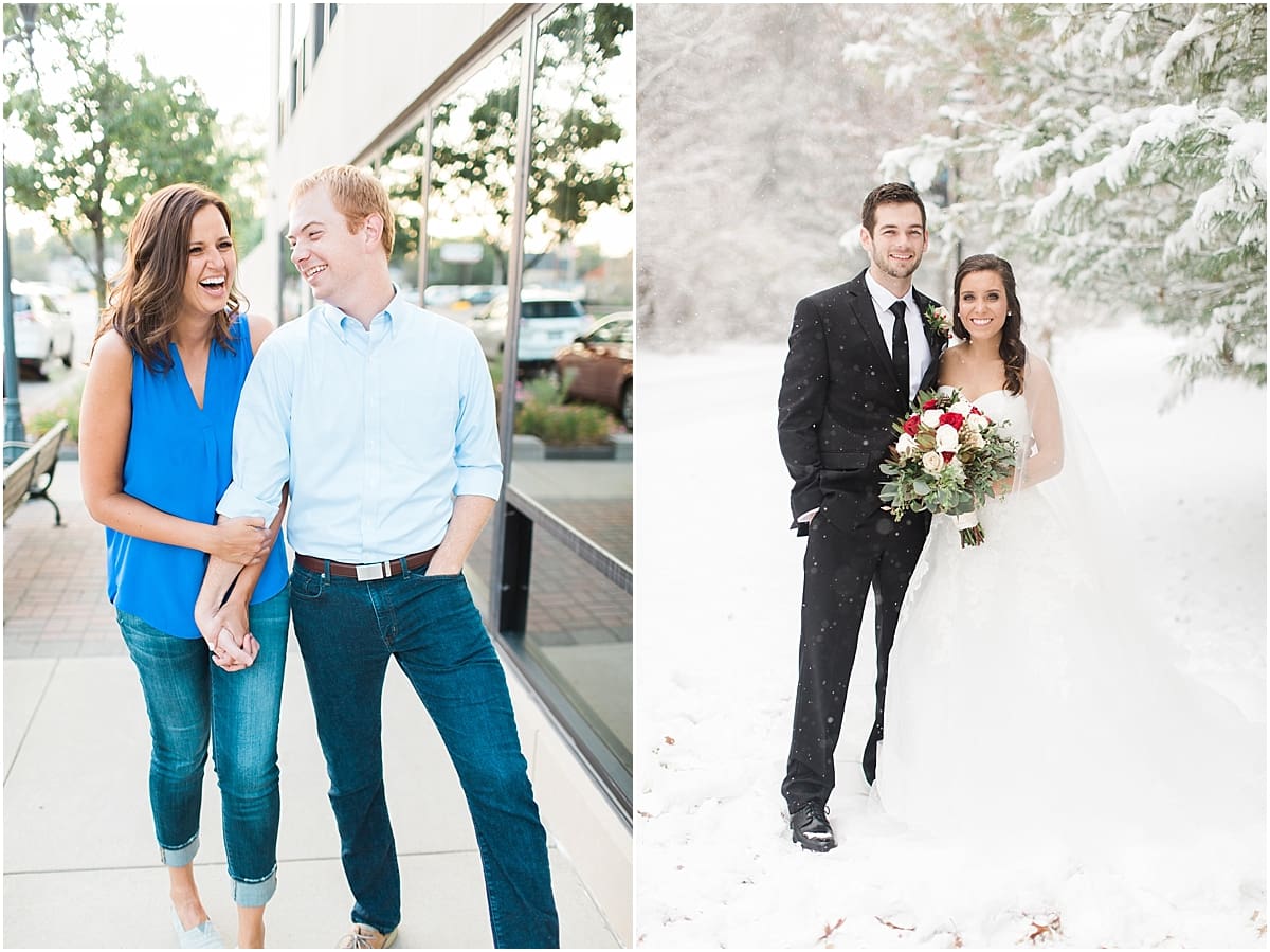 Arielle Peters Photography | Bride and groom standing outside in the snow on winter wedding day.