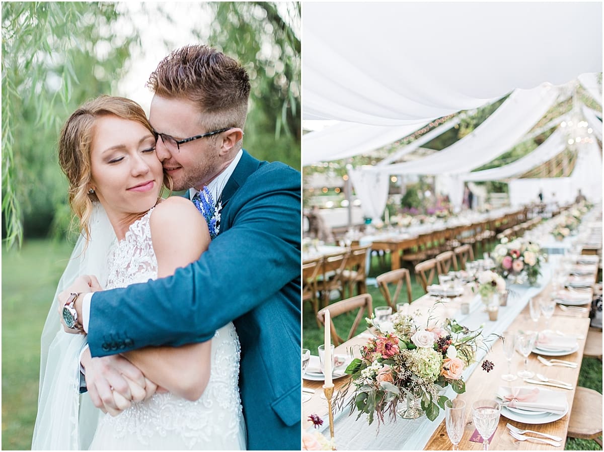 Arielle Peters Photography | Bride and groom kissing under willow tree on summer wedding day.