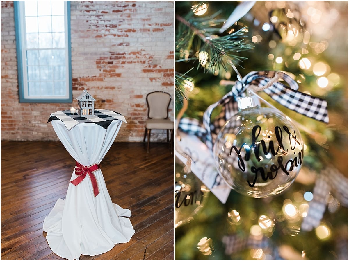 Arielle Peters Photography | Winter wedding reception table settings and floral arrangements on winter wedding day in Goshen, Indiana.