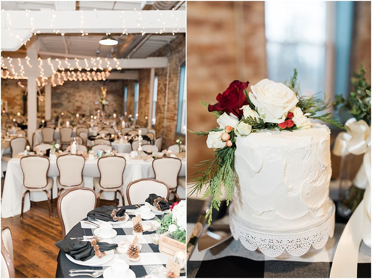 Arielle Peters Photography | Winter wedding reception table settings and floral arrangements on winter wedding day in Goshen, Indiana.