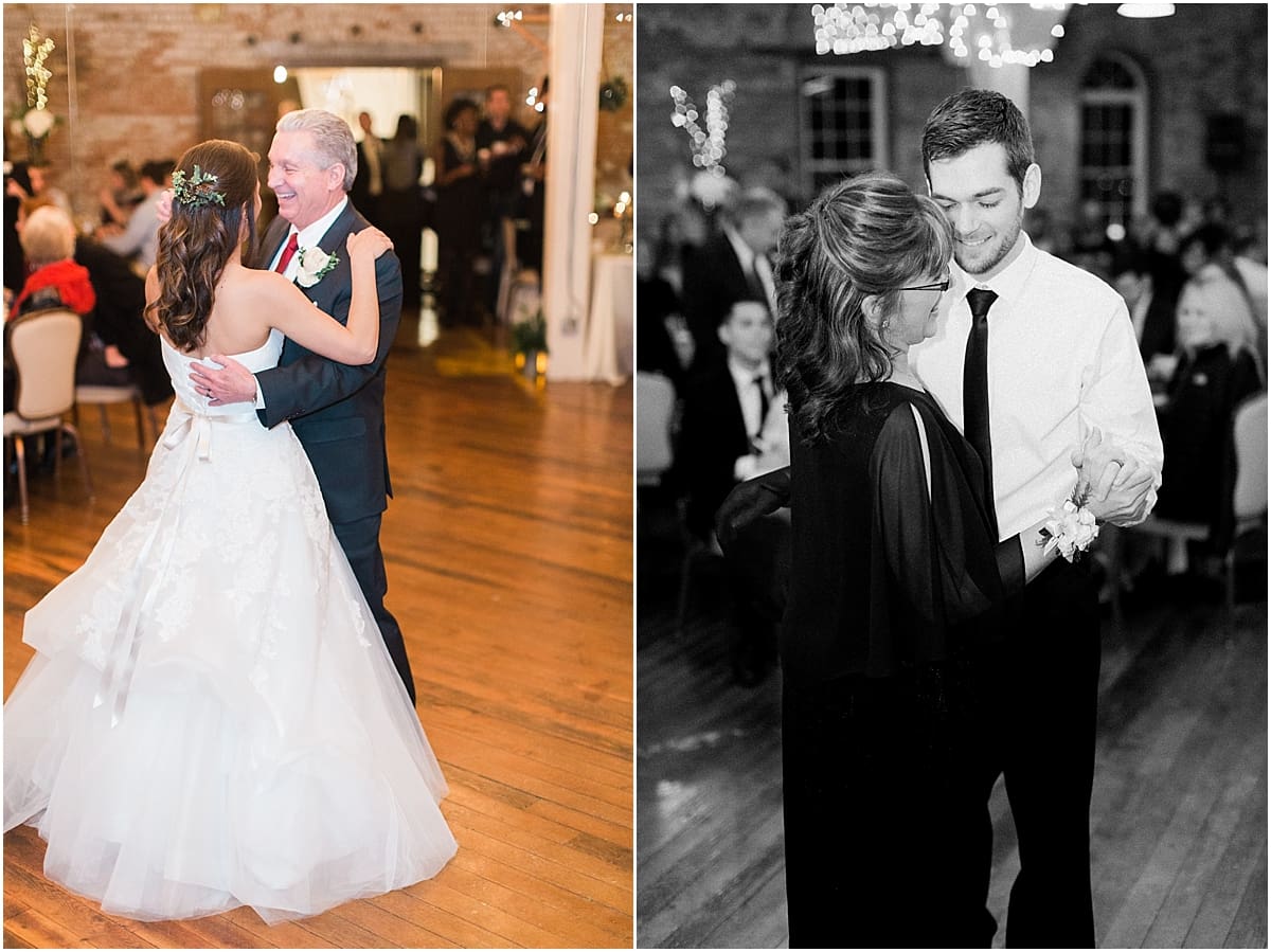 Arielle Peters Photography | Father of bride and bride sharing a dance at wedding reception on winter wedding day in Goshen, Indiana.