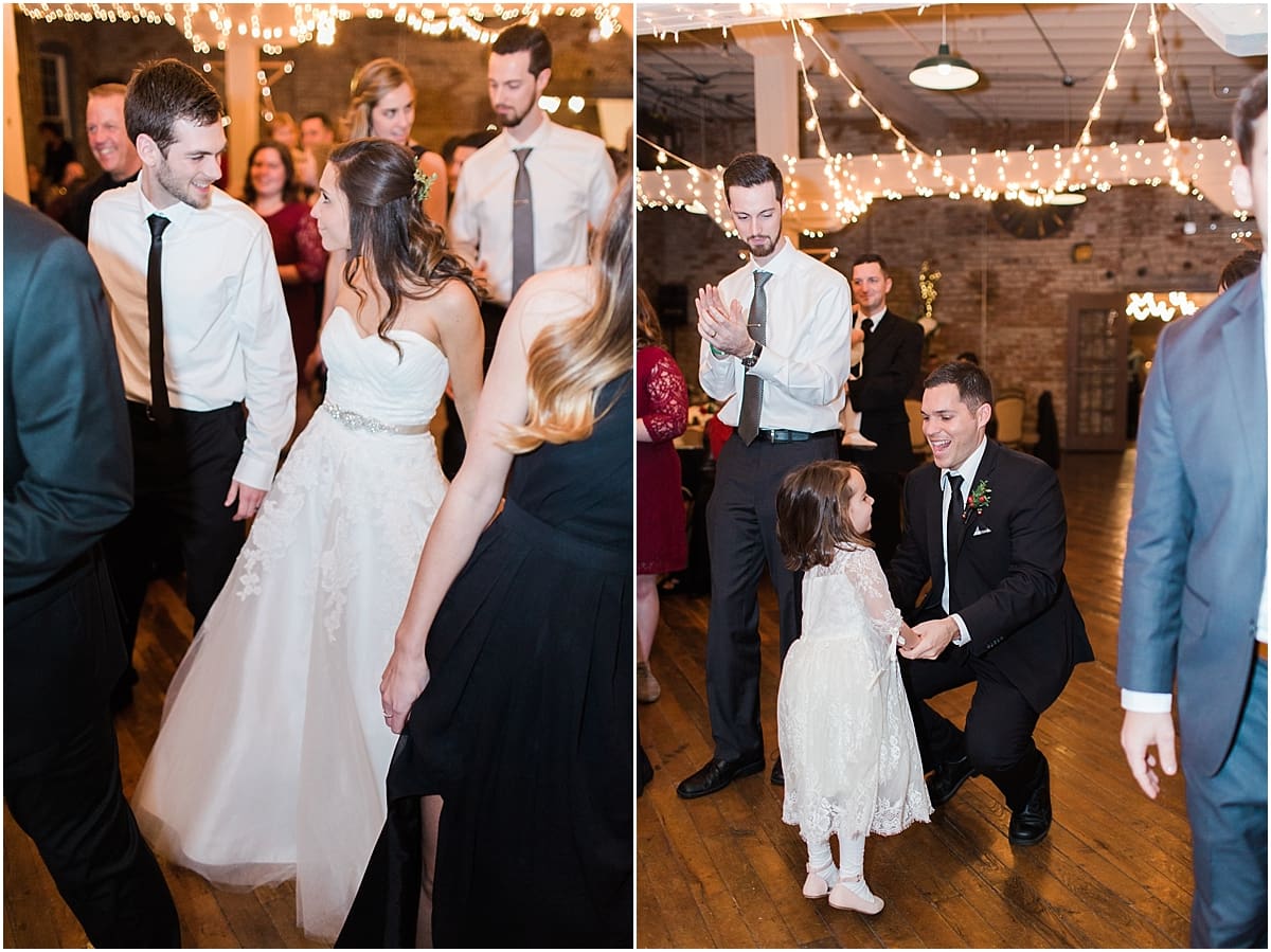 Arielle Peters Photography | Bride and groom dancing at wedding reception on winter wedding day in Goshen, Indiana.