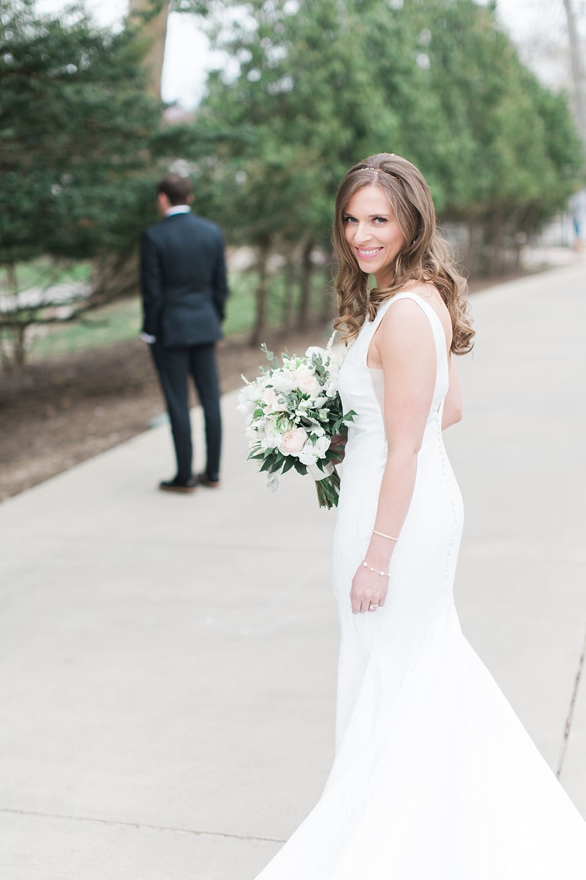 Arielle Peters Photography | Bride and groom having first reveal on wedding day at the Basilica of the Sacred Heart in Notre Dame, Indiana.