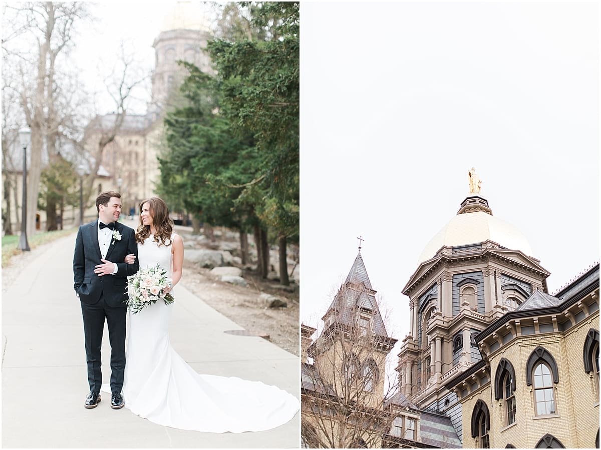 Arielle Peters Photography | Bride and groom outside cathedral on wedding day at the Basilica of the Sacred Heart in Notre Dame, Indiana.