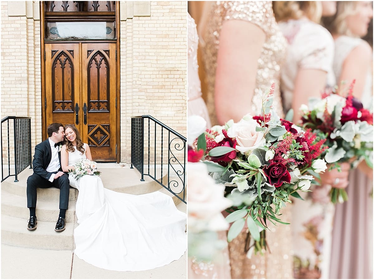 Arielle Peters Photography | Bride and groom outside cathedral doors on wedding day at the Basilica of the Sacred Heart in Notre Dame, Indiana.