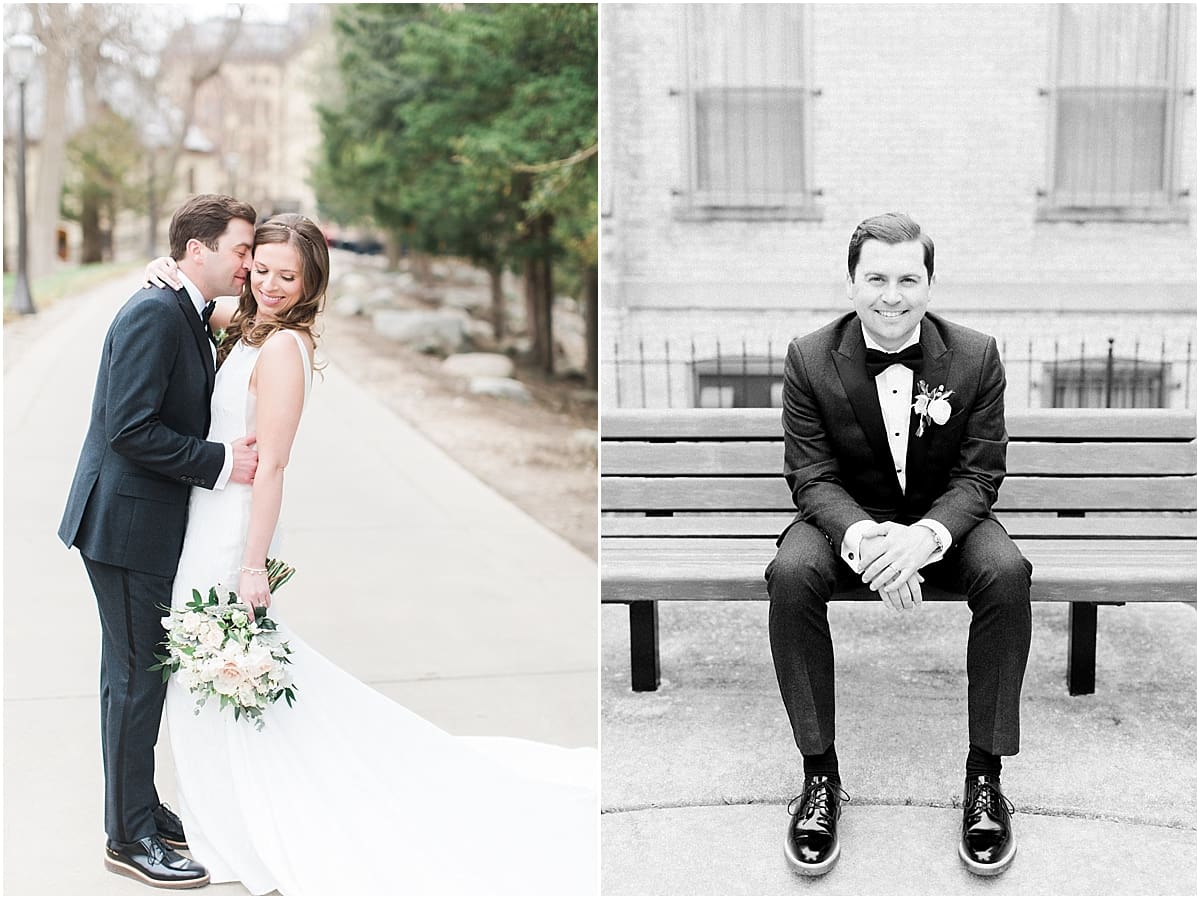Arielle Peters Photography | Bride and groom outside cathedral on wedding day at the Basilica of the Sacred Heart in Notre Dame, Indiana.