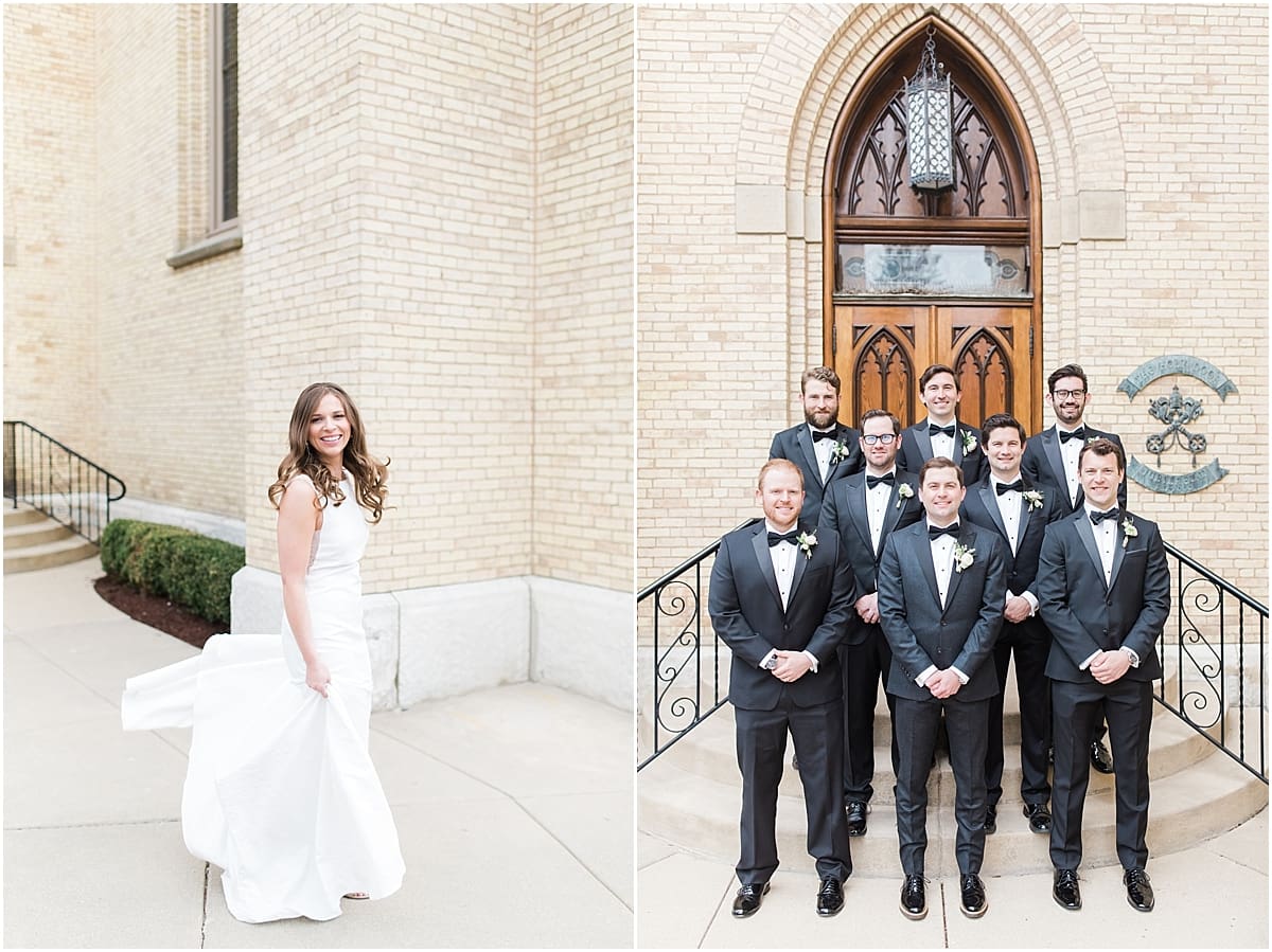 Arielle Peters Photography | Groom and groomsmen outside of cathedral on wedding day at the Basilica of the Sacred Heart in Notre Dame, Indiana.