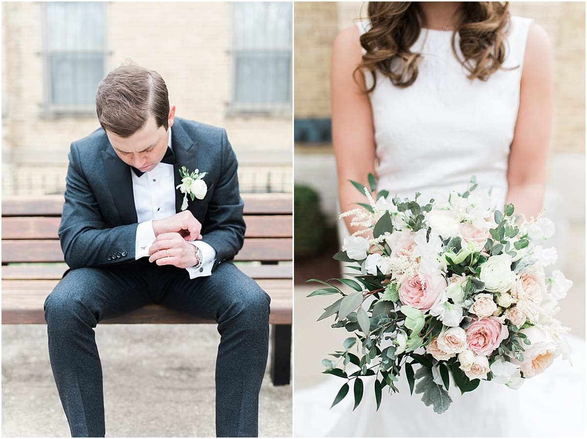 Arielle Peters Photography | Bride and groom outside of cathedral on wedding day at the Basilica of the Sacred Heart in Notre Dame, Indiana.
