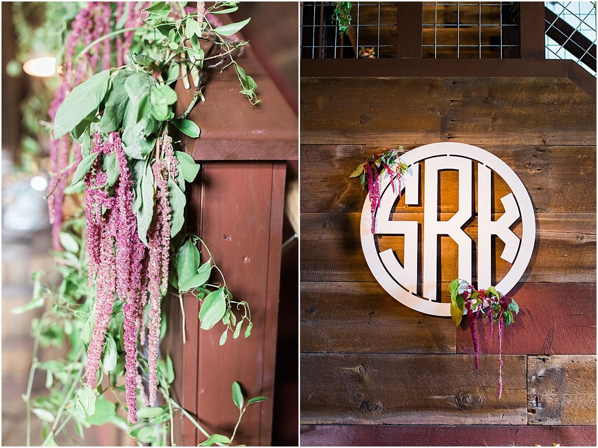 Arielle Peters Photography | Barn wedding reception table settings and floral arrangements on wedding day at St. Joseph's Farm in Granger, Indiana.