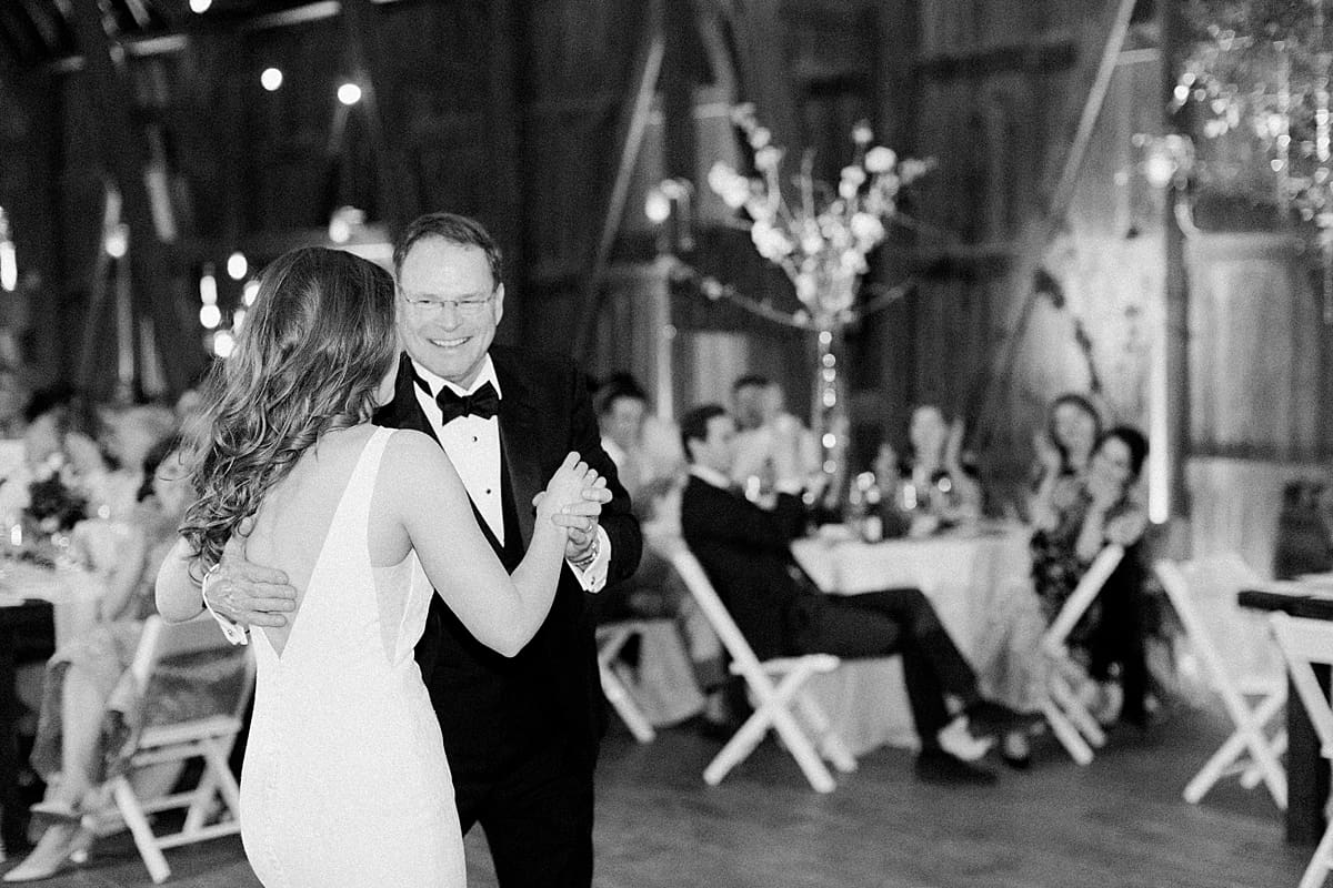  Arielle Peters Photography | Father of bride and bride sharing a dance at wedding reception on wedding day at St. Joseph's Farm in Granger, Indiana.