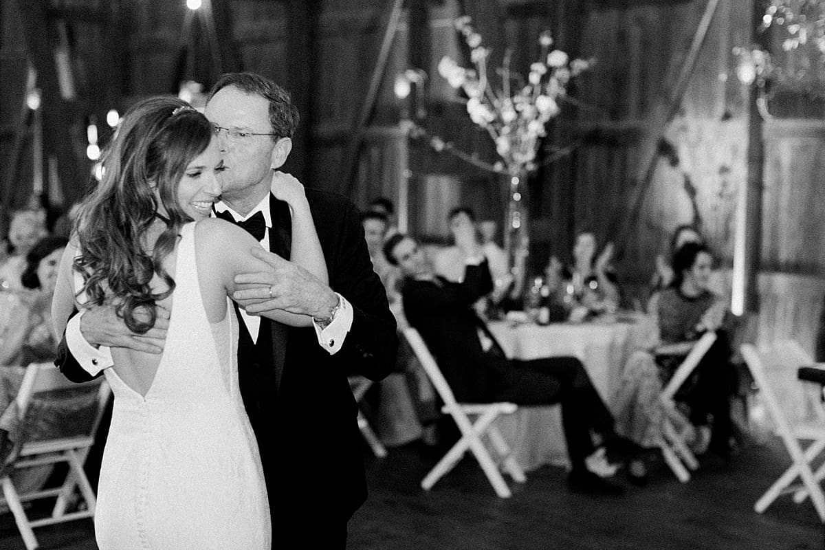  Arielle Peters Photography | Father of bride and bride sharing a dance at wedding reception on wedding day at St. Joseph's Farm in Granger, Indiana.