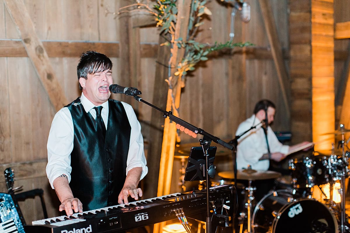  Arielle Peters Photography | Wedding band playing at wedding reception on wedding day at St. Joseph's Farm in Granger, Indiana.