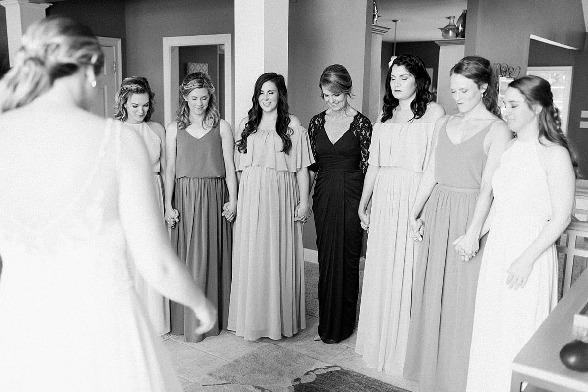Arielle Peters Photography | Bride and bridesmaids having first reveal on wedding day in Winona Lake, Indiana. 
