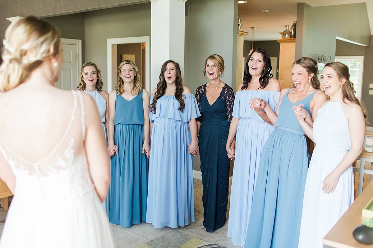 Arielle Peters Photography | Bride and bridesmaids having first reveal on wedding day in Winona Lake, Indiana. 