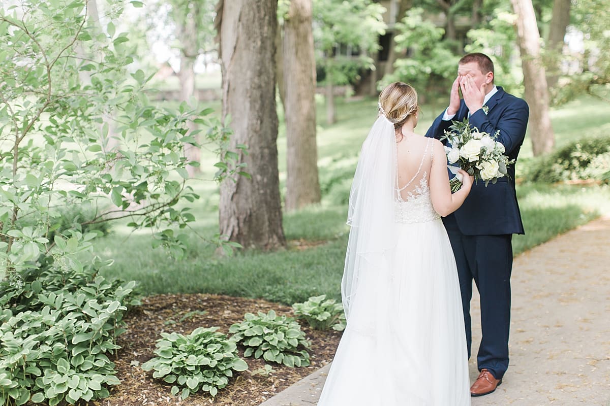 Arielle Peters Photography | Bride and groom having first reveal on wedding day in Winona Lake, Indiana. 