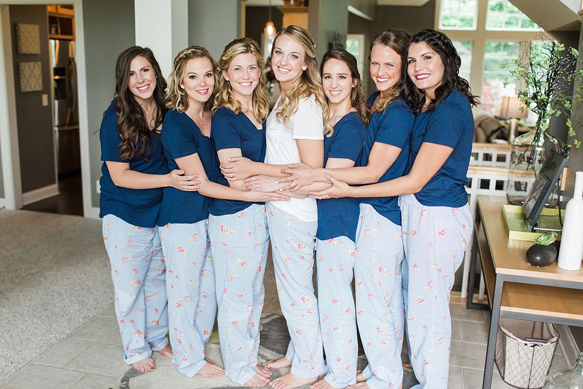 Arielle Peters Photography | Bride and bridesmaids getting ready in pajamas at home in Winona Lake, Indiana. 