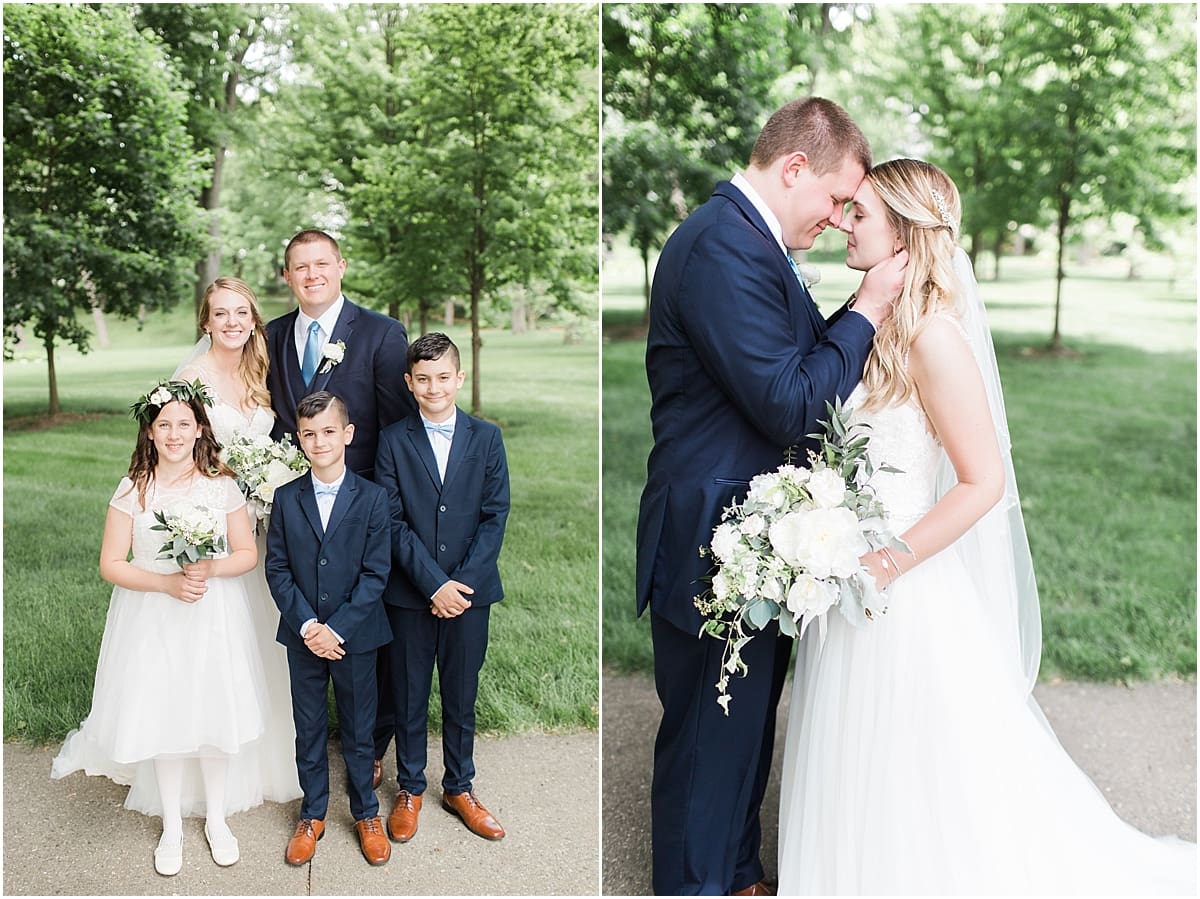 Arielle Peters Photography | Bride and bridesmaids under large trees at home on wedding day in Winona Lake, Indiana. 