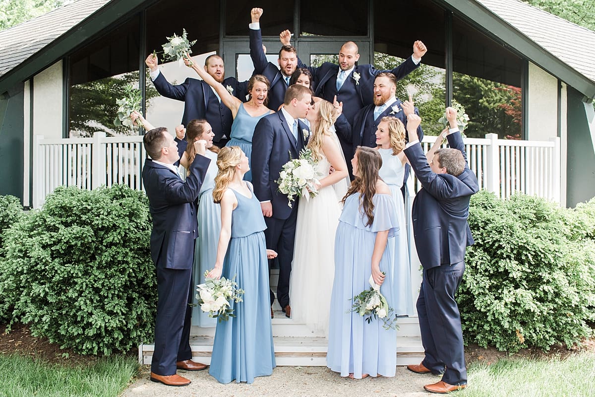 Arielle Peters Photography | Wedding party cheering at home on wedding day in Winona Lake, Indiana. 