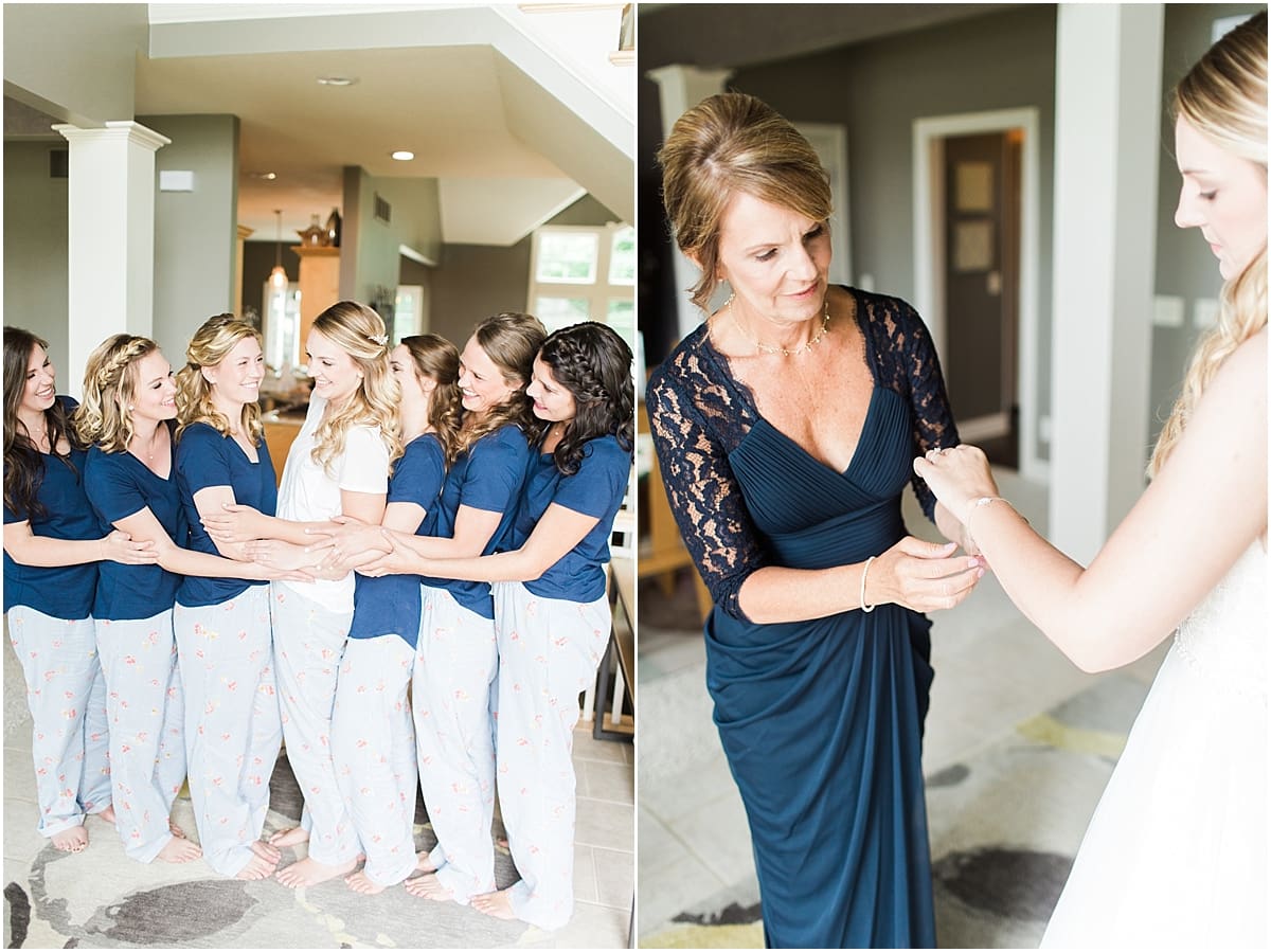 Arielle Peters Photography | Mother of bride helping bride get ready on wedding day in Winona Lake, Indiana. 