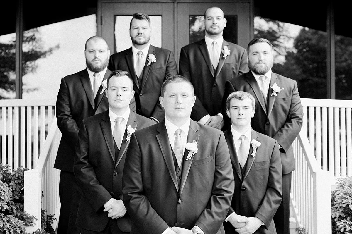 Arielle Peters Photography | Groom and groomsmen with serious faces on wedding day in Winona Lake, Indiana. 