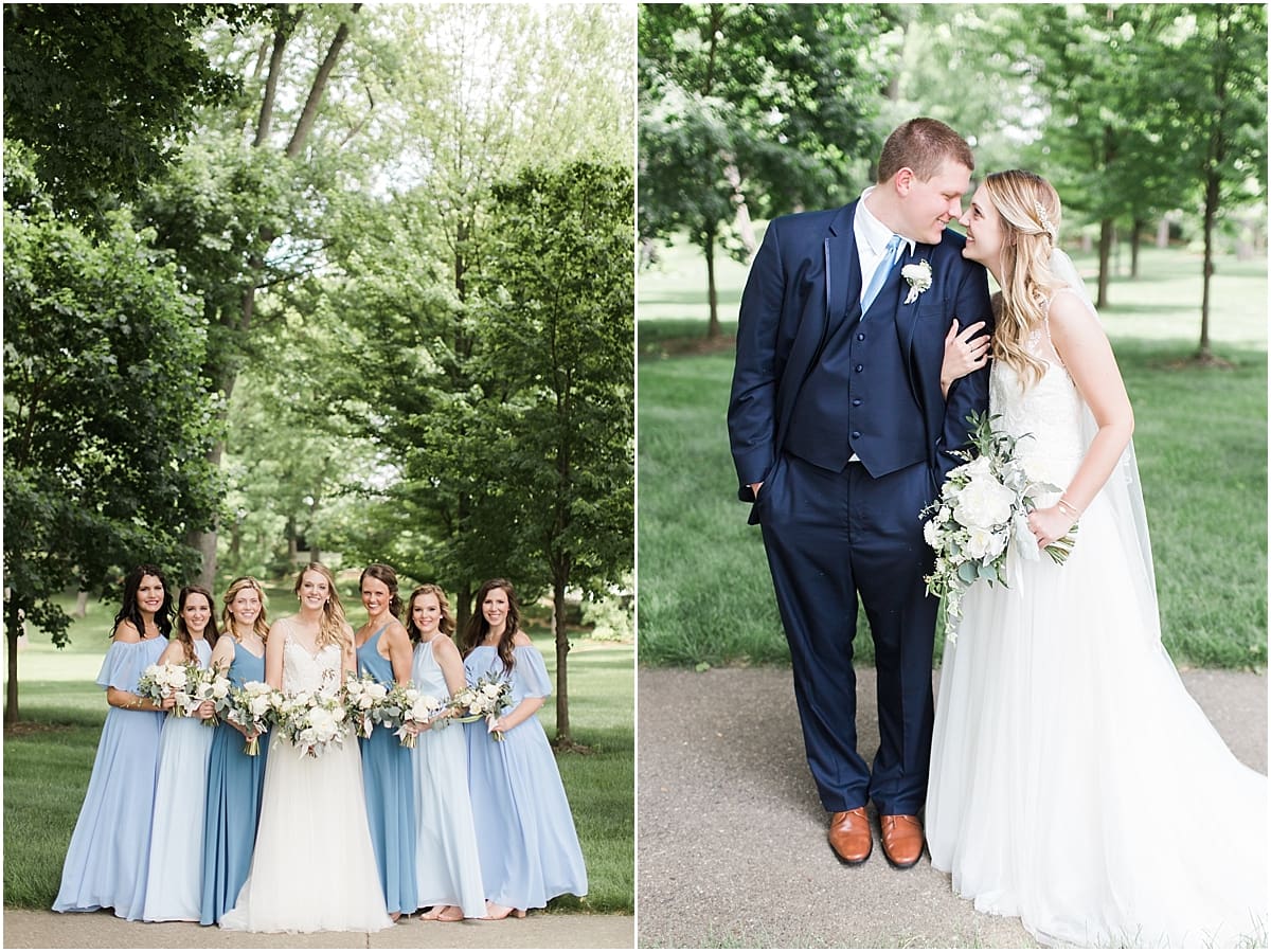 Arielle Peters Photography | Bride and bridesmaids under large trees at home on wedding day in Winona Lake, Indiana. 