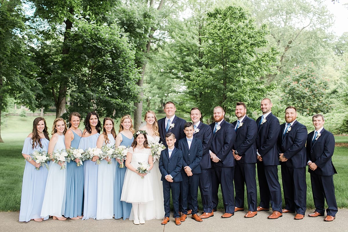 Arielle Peters Photography | Wedding party under large trees at home on wedding day in Winona Lake, Indiana. 