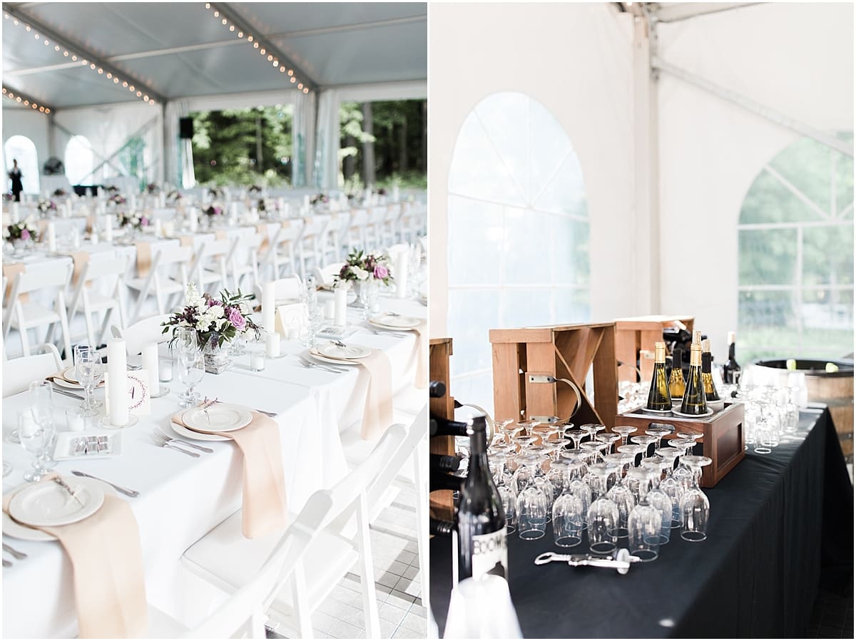  Arielle Peters Photography | Outdoor tent wedding reception table settings and floral arrangements at The Morris Estate in Niles, Michigan.