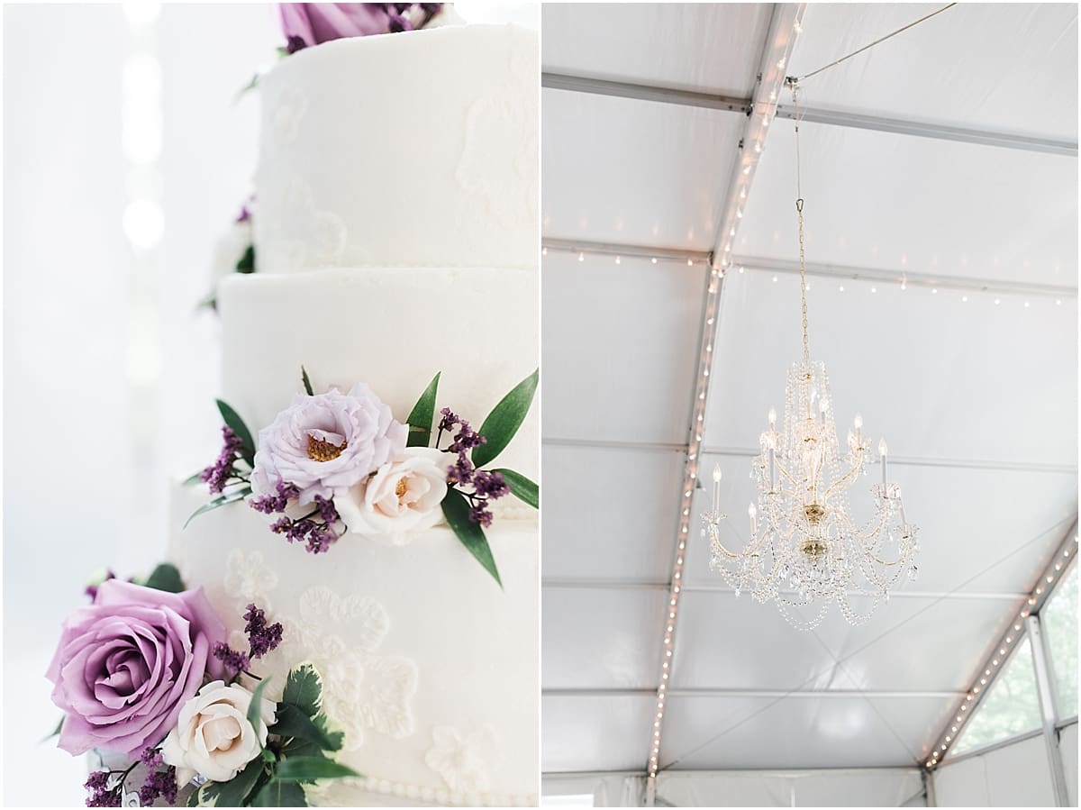  Arielle Peters Photography | Outdoor tent wedding reception cake and floral arrangements at The Morris Estate in Niles, Michigan.