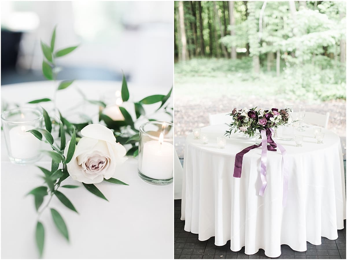  Arielle Peters Photography | Outdoor tent wedding reception table settings and floral arrangements at The Morris Estate in Niles, Michigan.
