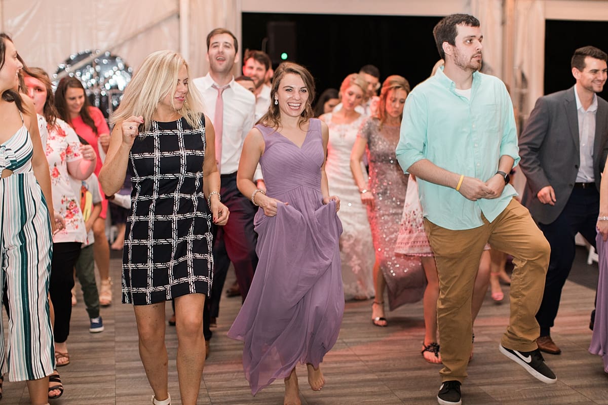  Arielle Peters Photography | Wedding guests dancing at outdoor tent wedding reception on wedding day at The Morris Estate in Niles, Michigan.