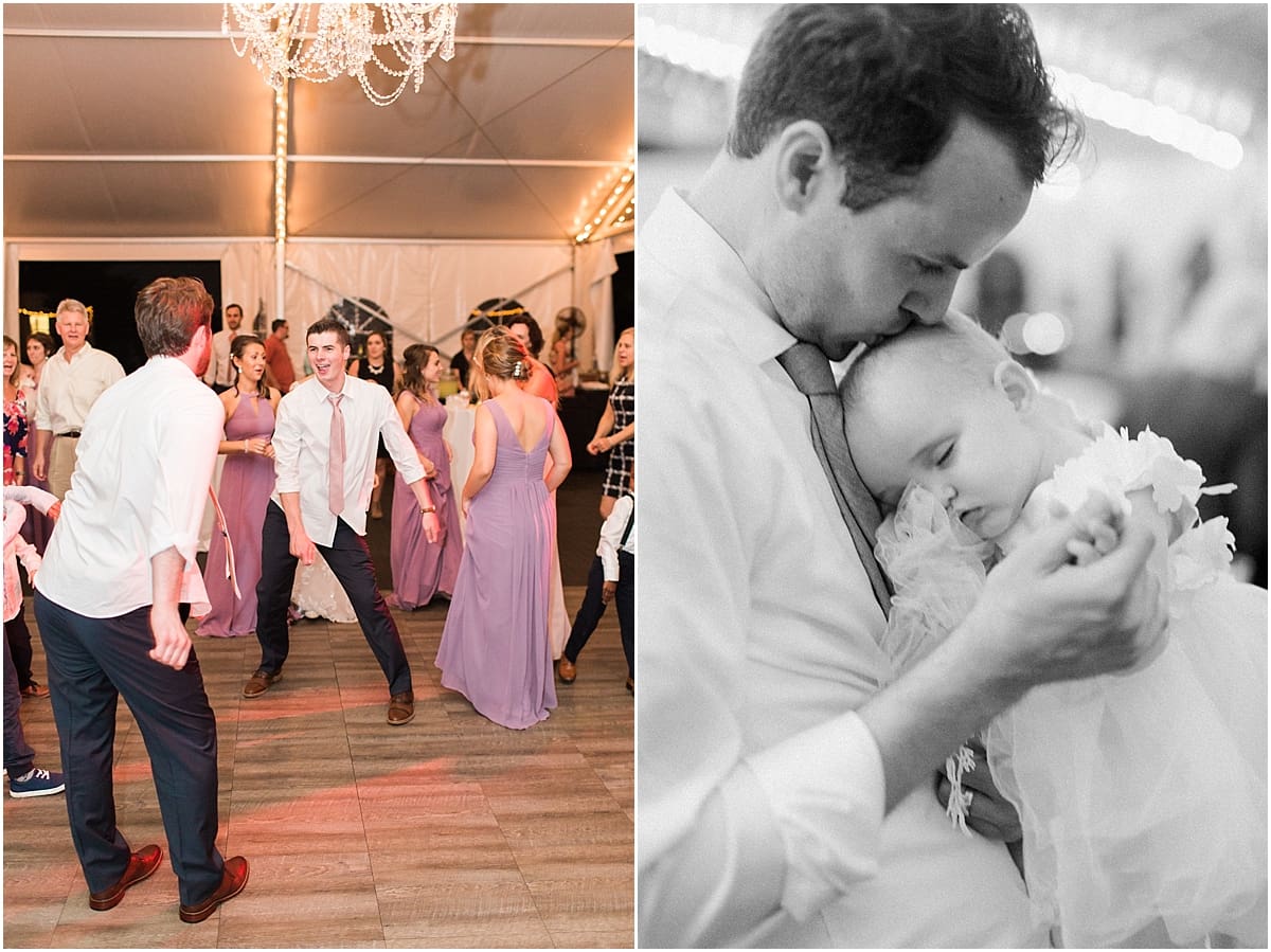  Arielle Peters Photography | Wedding guests dancing at outdoor tent wedding reception on wedding day at The Morris Estate in Niles, Michigan.