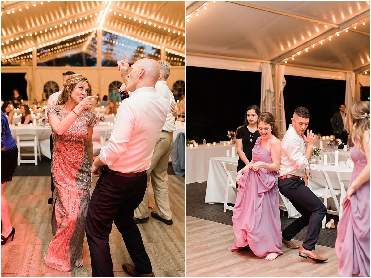  Arielle Peters Photography | Wedding guests dancing at outdoor tent wedding reception on wedding day at The Morris Estate in Niles, Michigan.