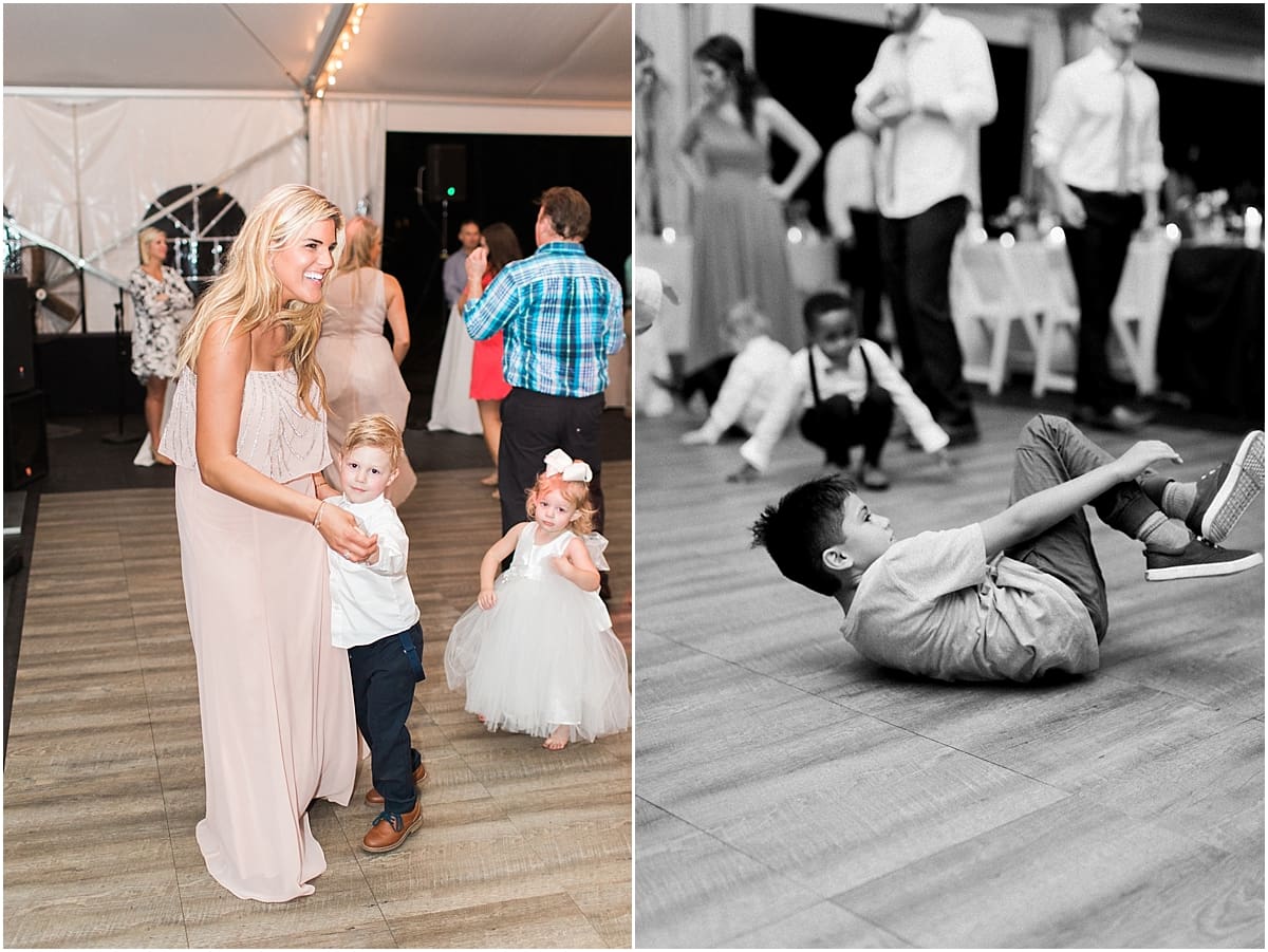  Arielle Peters Photography | Wedding guests dancing at outdoor tent wedding reception on wedding day at The Morris Estate in Niles, Michigan.