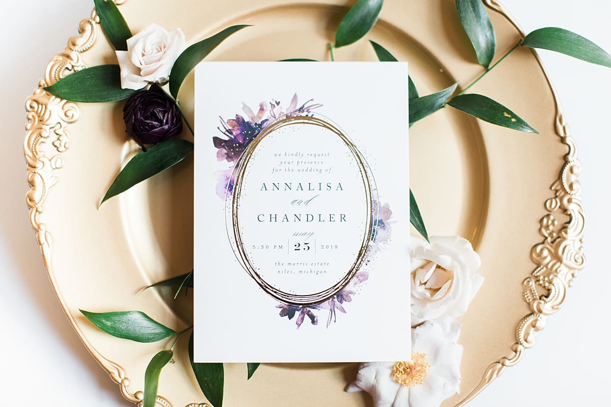  Arielle Peters Photography | Wedding invitation and florals on wedding day at The Morris Estate in Niles, Michigan.