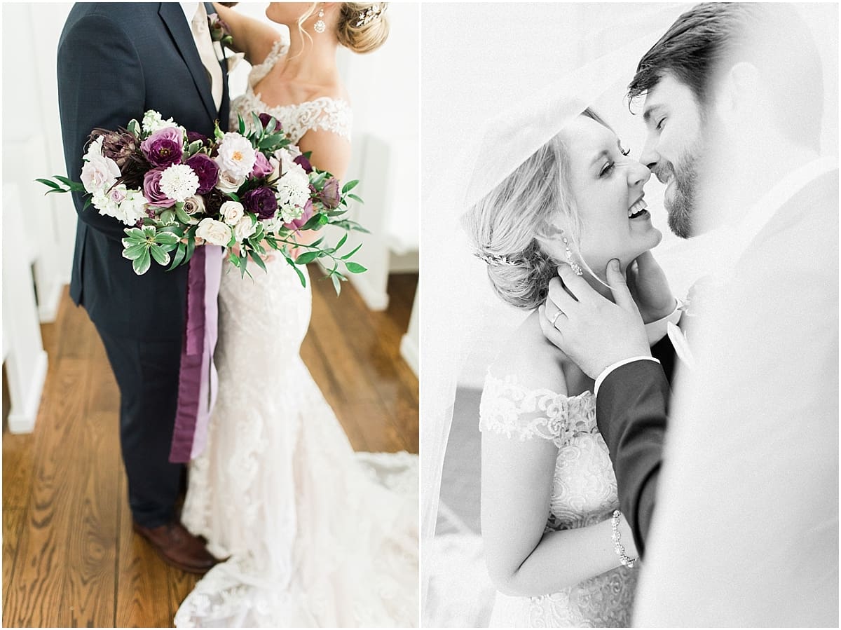  Arielle Peters Photography | Bride and groom laughing under veil on wedding day at The Morris Estate in Niles, Michigan.