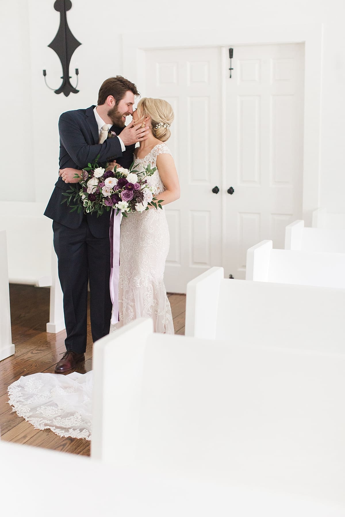  Arielle Peters Photography | Bride and groom almost kissing inside church on wedding day at The Morris Estate in Niles, Michigan.