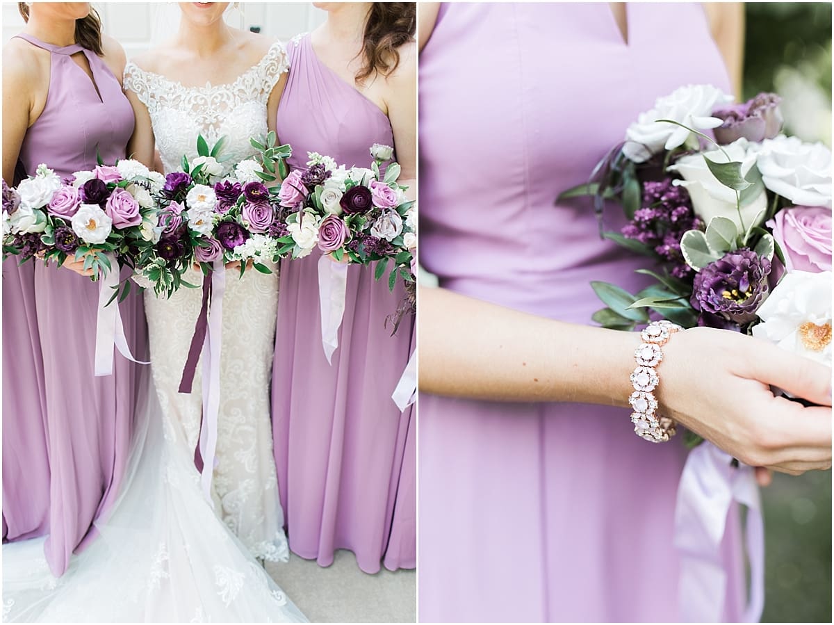  Arielle Peters Photography | Bride and bridesmaids holding their bouquets on wedding day at The Morris Estate in Niles, Michigan.