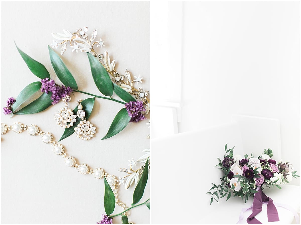 Arielle Peters Photography | Wedding jewelry and bouquet on wedding day at The Morris Estate in Niles, Michigan.
