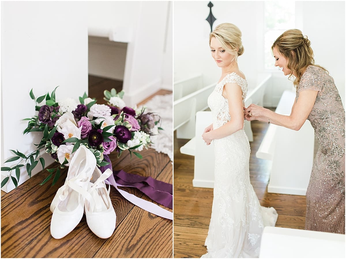 Arielle Peters Photography | Mother of bride helping bride get dressed in church on wedding day at The Morris Estate in Niles, Michigan.