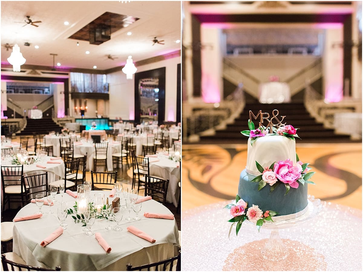 Arielle Peters Photography | Wedding reception table settings and floral arrangements at The Allure in LaPorte, Indiana on wedding day.