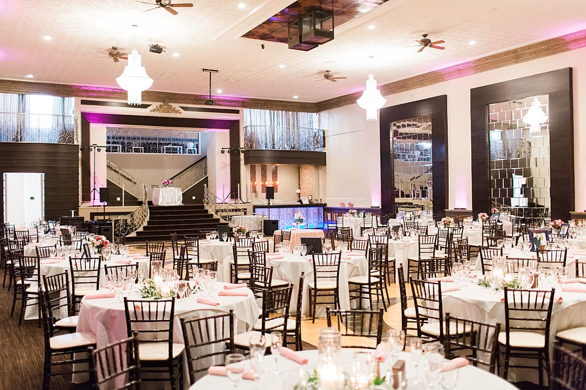 Arielle Peters Photography | Wedding reception table settings and floral arrangements at The Allure in LaPorte, Indiana on wedding day.