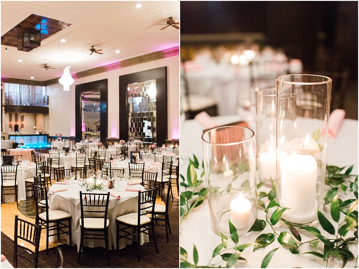 Arielle Peters Photography | Wedding reception table settings and floral arrangements at The Allure in LaPorte, Indiana on wedding day.