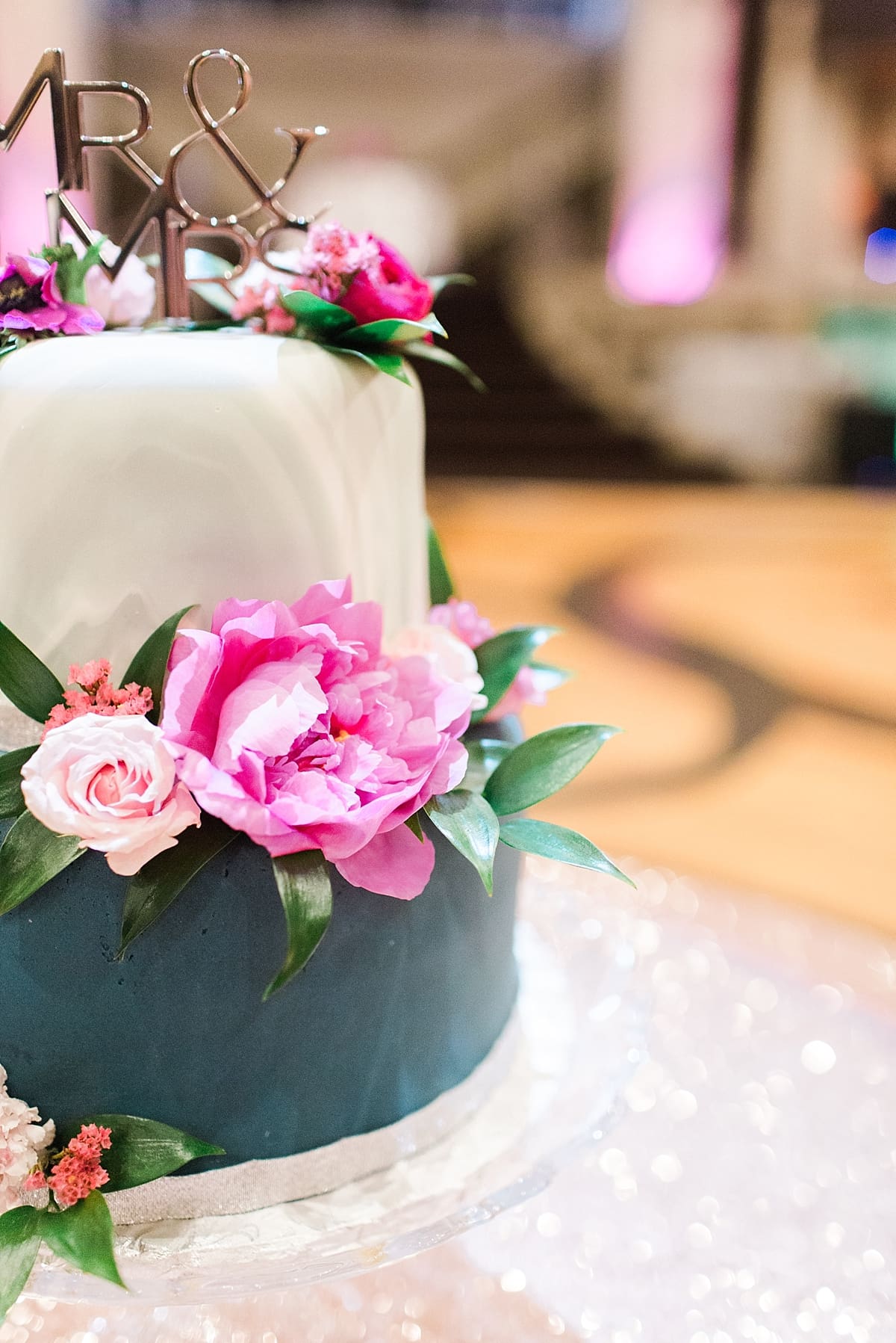 Arielle Peters Photography | Wedding reception table settings and floral arrangements at The Allure in LaPorte, Indiana on wedding day.