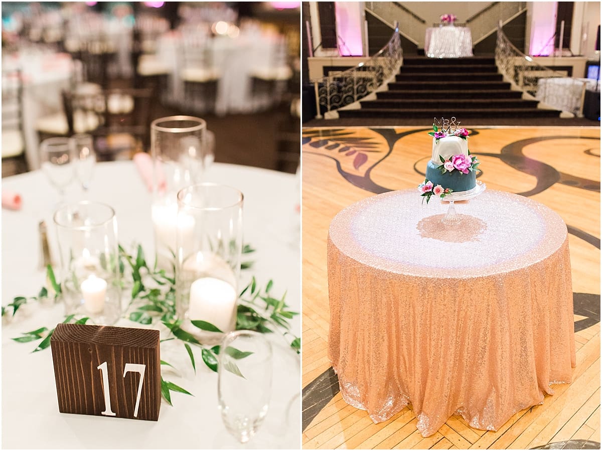 Arielle Peters Photography | Wedding reception table settings and floral arrangements at The Allure in LaPorte, Indiana on wedding day.