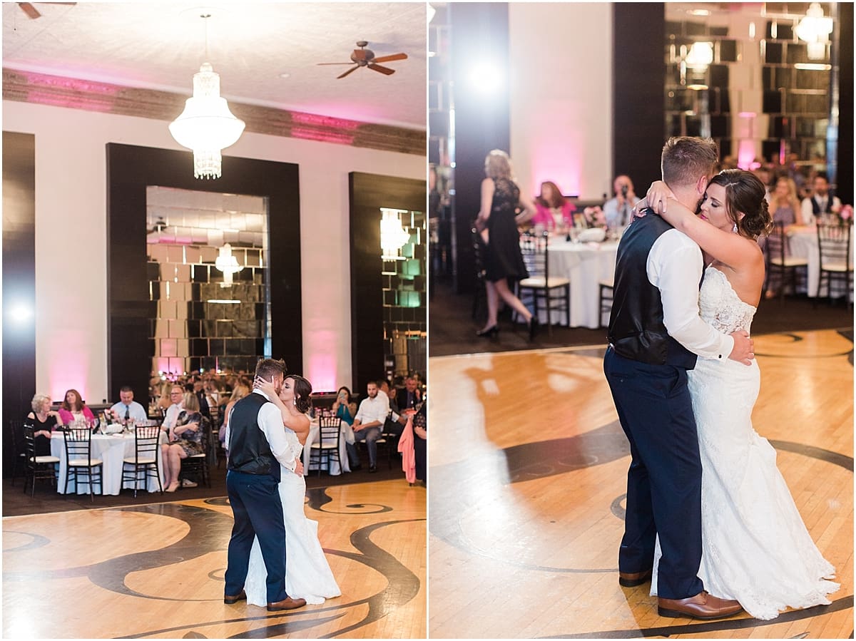 Arielle Peters Photography | Bride and groom sharing first dance wedding reception at The Allure in LaPorte, Indiana on wedding day.