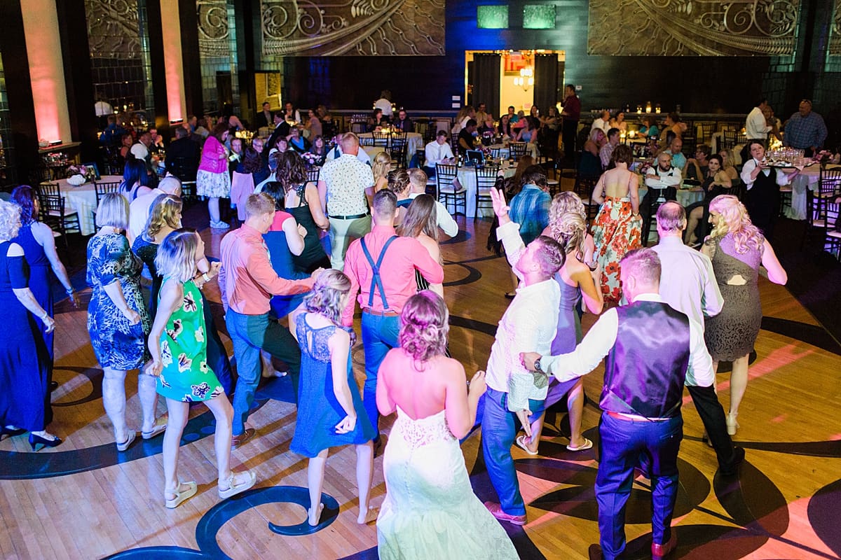 Arielle Peters Photography | Wedding guests dancing at wedding reception at The Allure in LaPorte, Indiana on wedding day.