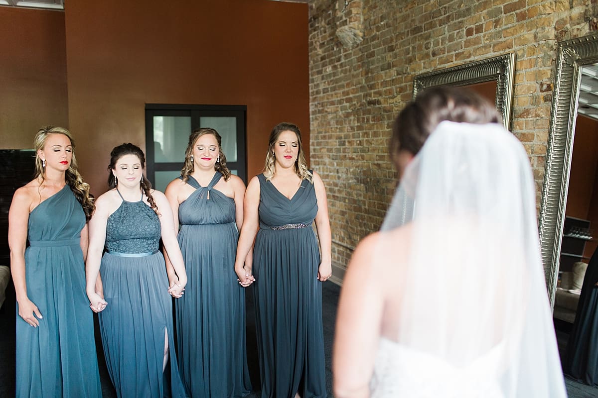 Arielle Peters Photography | Bride and bridesmaids having first reveal on wedding day at The Allure in LaPorte, Indiana.